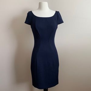 Elie Tahari Navy Cap Sleeve Scoop Neck Sheath Dress, Size 0